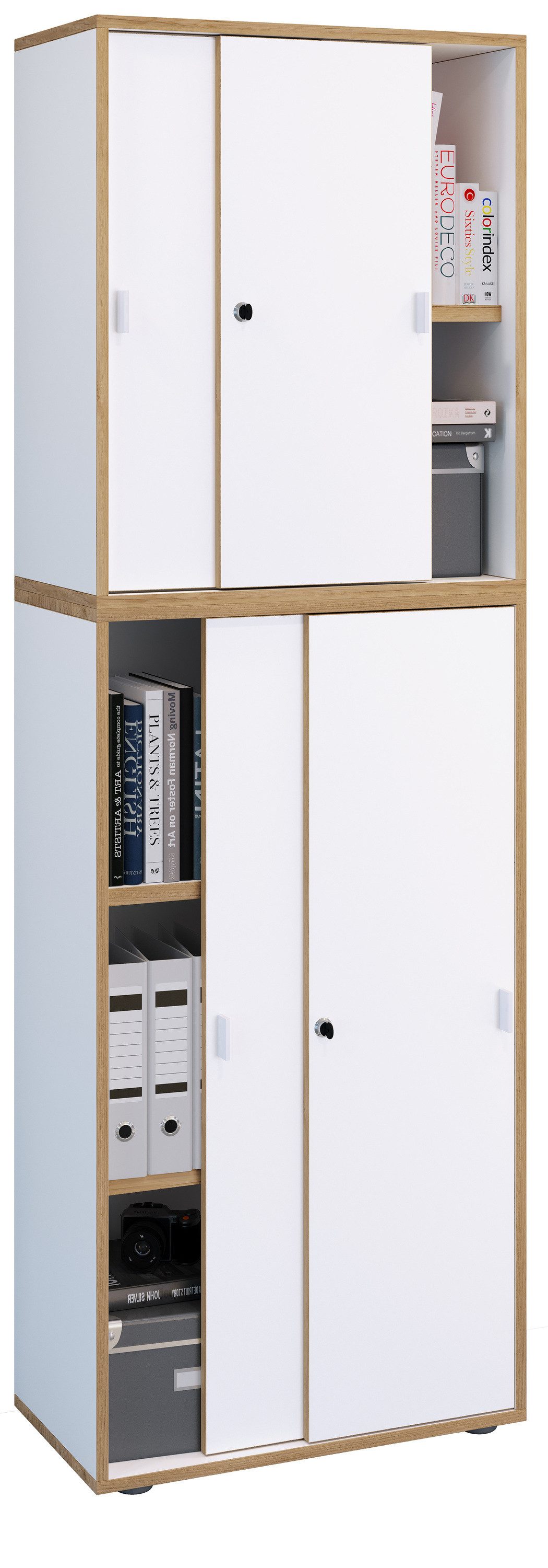 VCM Aktenschrank Salia Aktenschrank B. 60 x T. 37 x H. 183 cm Ordnung für Akten und Ordner, 5 Fächer, Schiebetüren, Holzwerkstoff