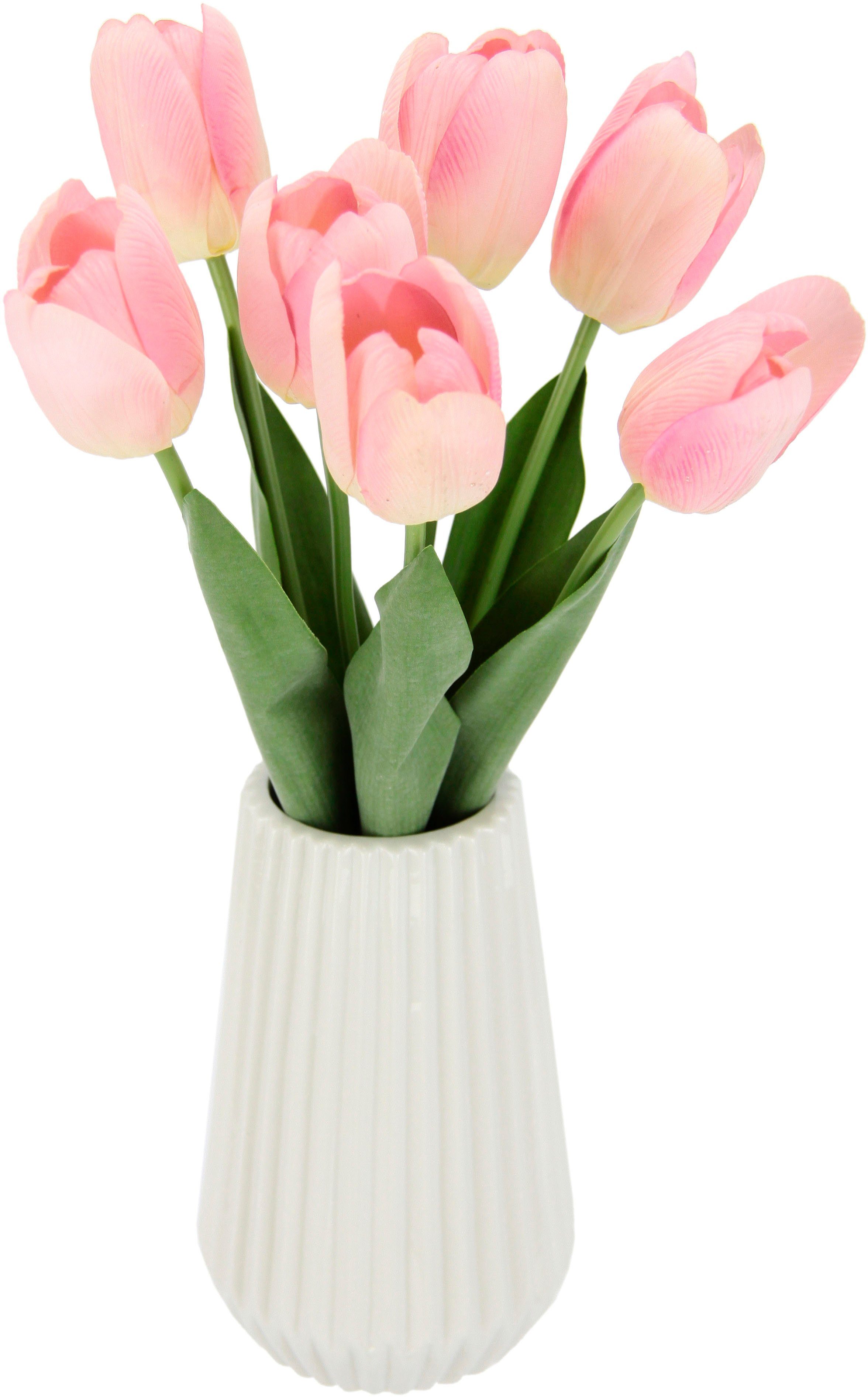 Anprobieren Kunstblume Real-Touch-Tulpen, I.GE.A., Höhe 33 Vase cm, aus Keramik dunkelrosa