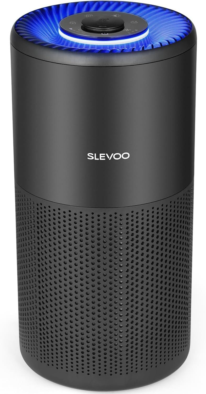 Slevoo Luftreiniger ideal für Schlafzimmer in nur 1 Stunde H13 HEPA mit reduziert effektiv, für 102 m² Räume, 99,97% Rauch, Feinstaub und Tierhaare. Inklusive 4 Ersatz-Vorfiltern