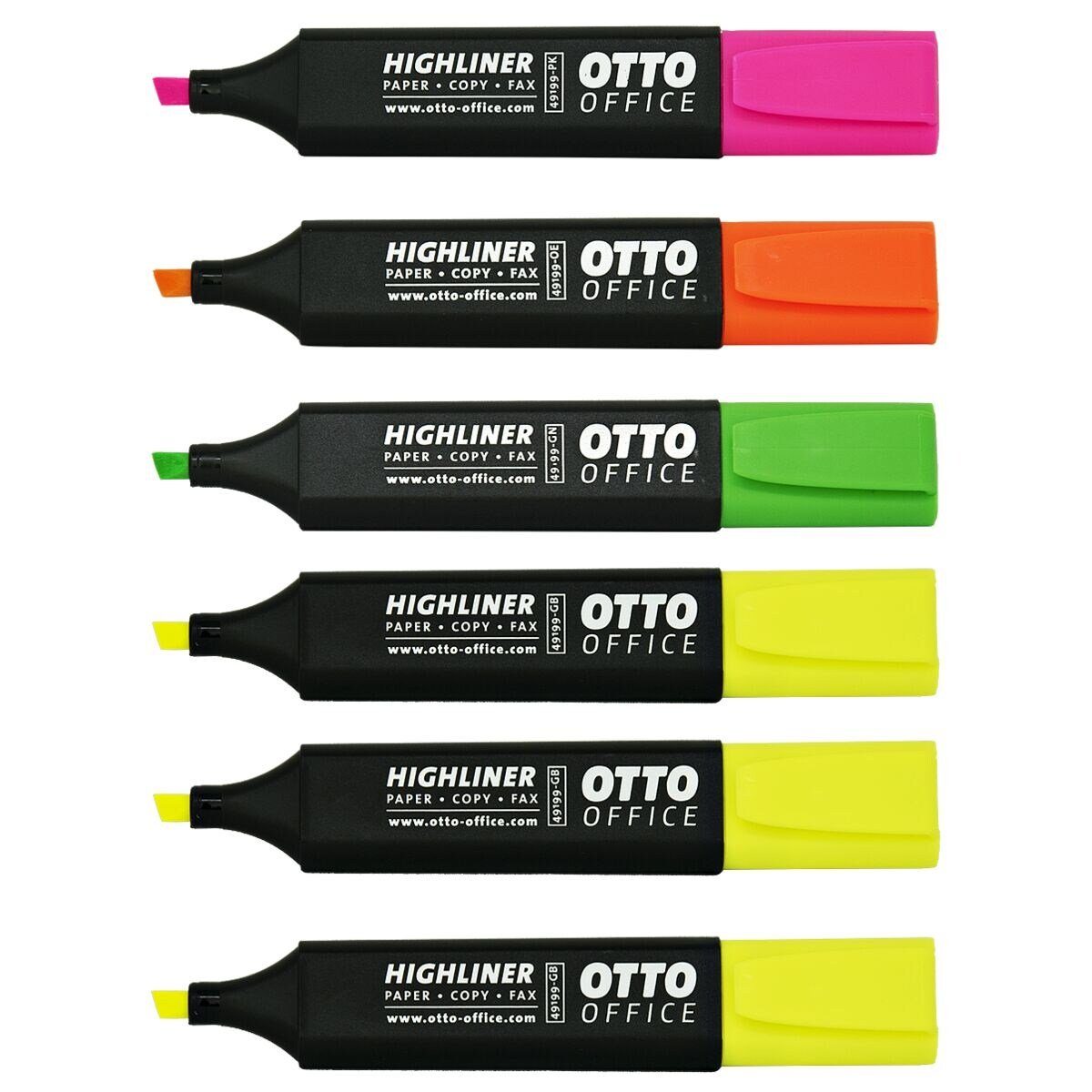 Office Highliner, 3x pink, orange, (6-tlg), Marker Office Otto gelb Kappe mit Textmarker grün,