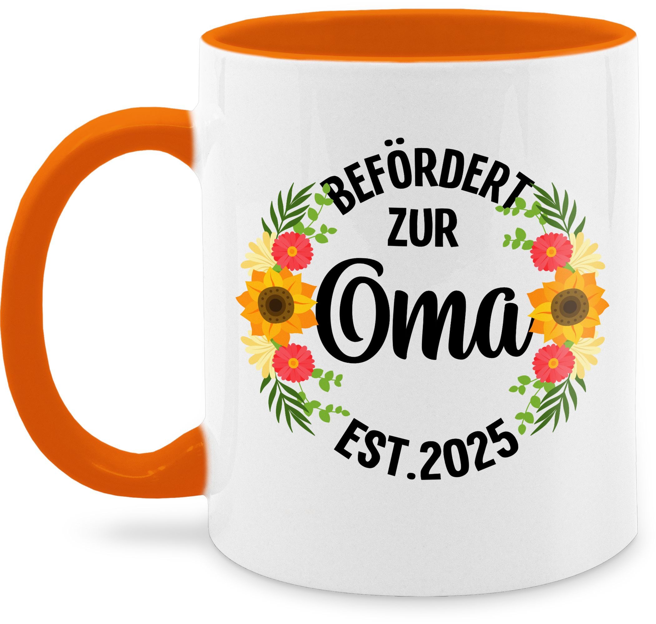 Shirtracer Tasse Befördert zur Oma 2025 mit Blumen - schwarz, Keramik, Oma Großmutter