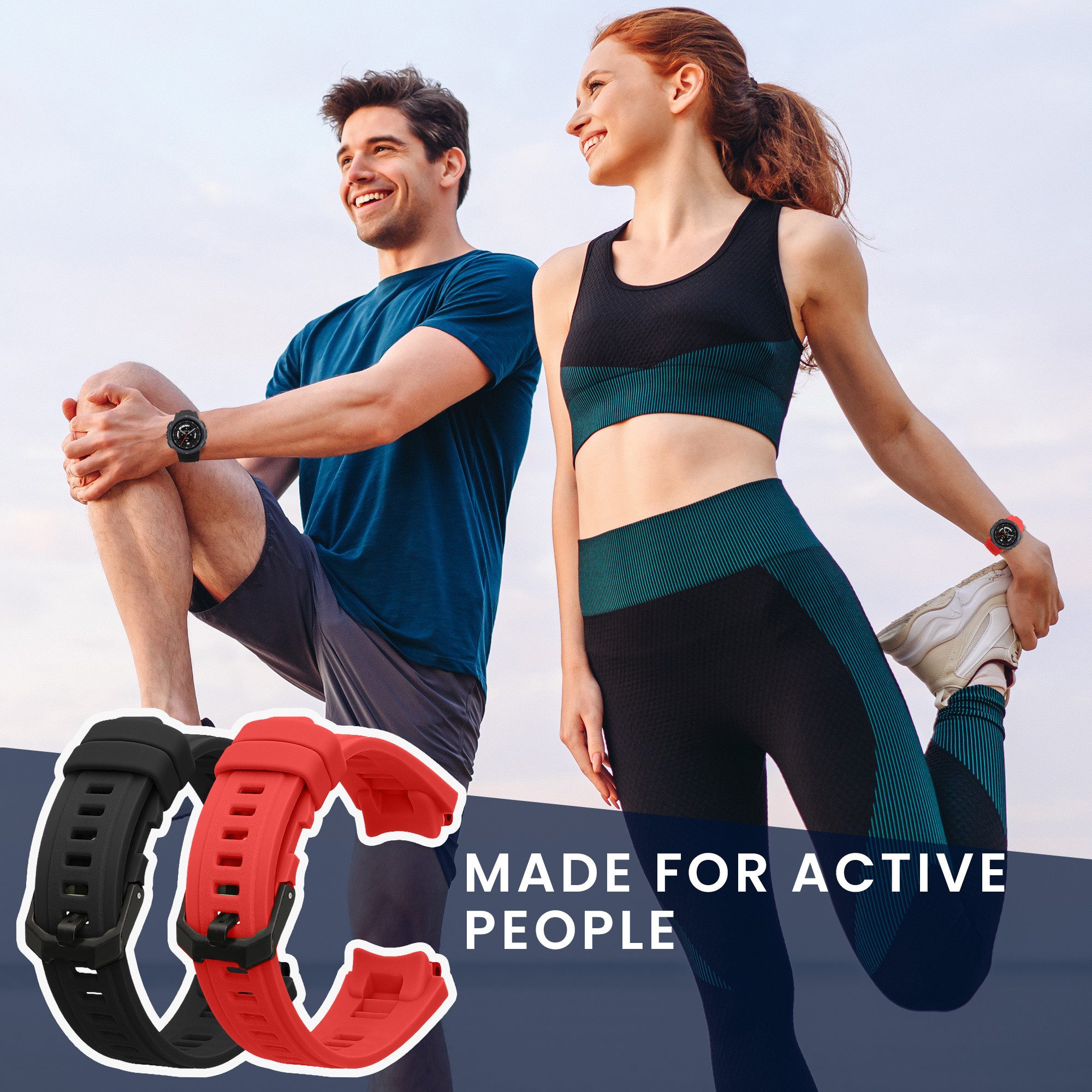 kwmobile 2x Uhrenarmband für Amazfit Active Edge (A2212) Armband Smartwatch, 2-tlg., Fitnesstracker Band Set aus TPU Silikon - Ersatzarmband Smartwatch
