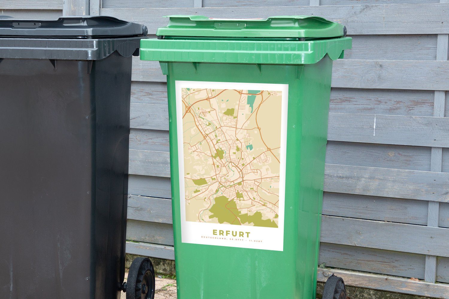 Container, Sticker, Mülleimer-aufkleber, (1 Karte - Erfurt - Mülltonne, Jahrgang MuchoWow Wandsticker Karte Abfalbehälter St), -