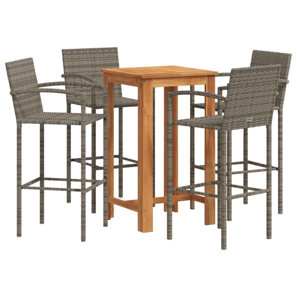 vidaXL Gartenlounge-Set 5-tlg. Gartenbar-Set Grau Massivholz und Poly Rattan, (4-tlg)