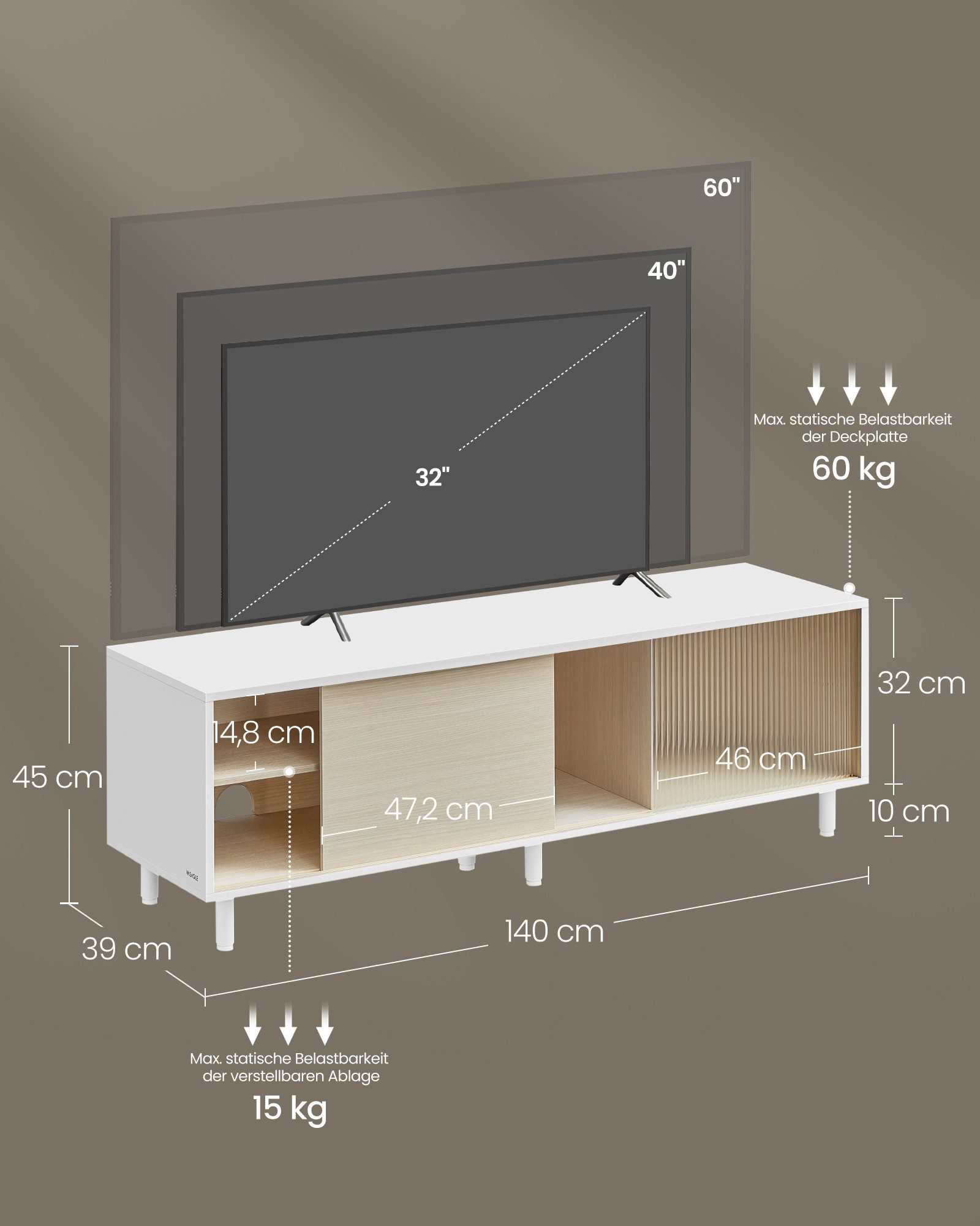 VASAGLE Lowboard Toolless-Technologie, Montage superschnell, TV-Schrank für TVs bis zu 60 Zoll