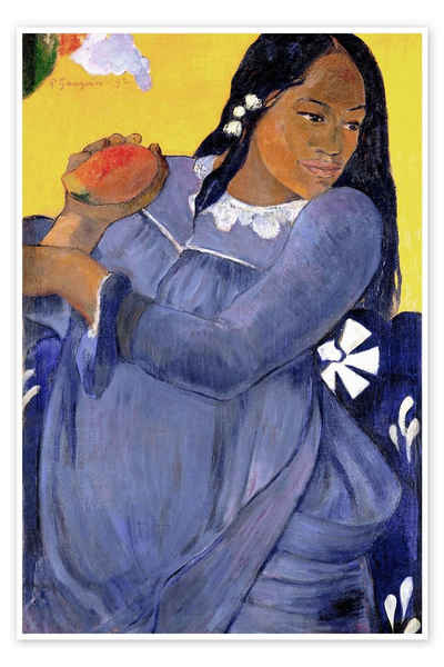 Posterlounge Poster Paul Gauguin, Frau in blauem Kleid mit Mangofrucht, Malerei