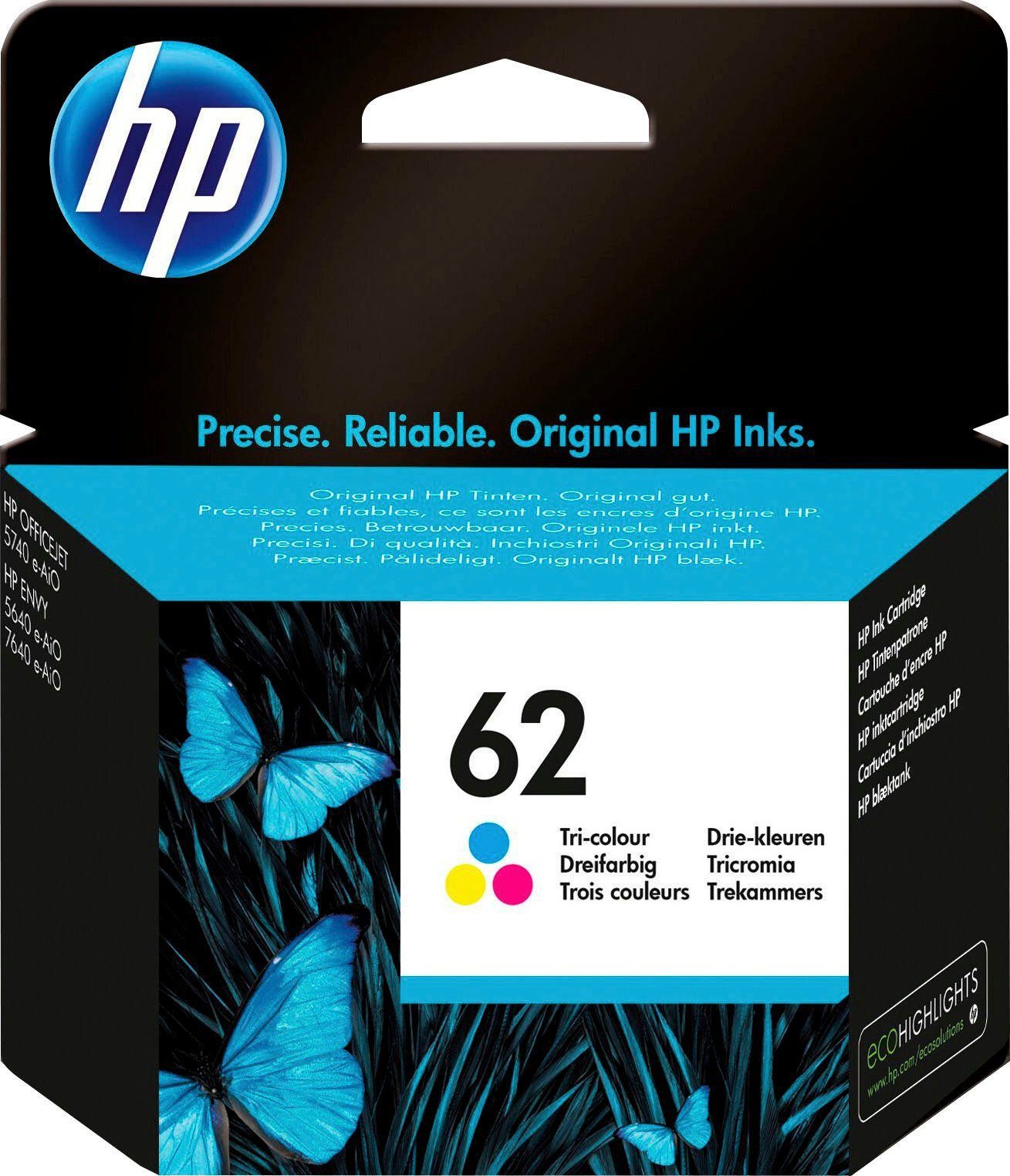 HP HP original Druckerpatrone 62 Tricolor C/M/Y Tintenpatrone (3 Probemonate gratis* drucken)