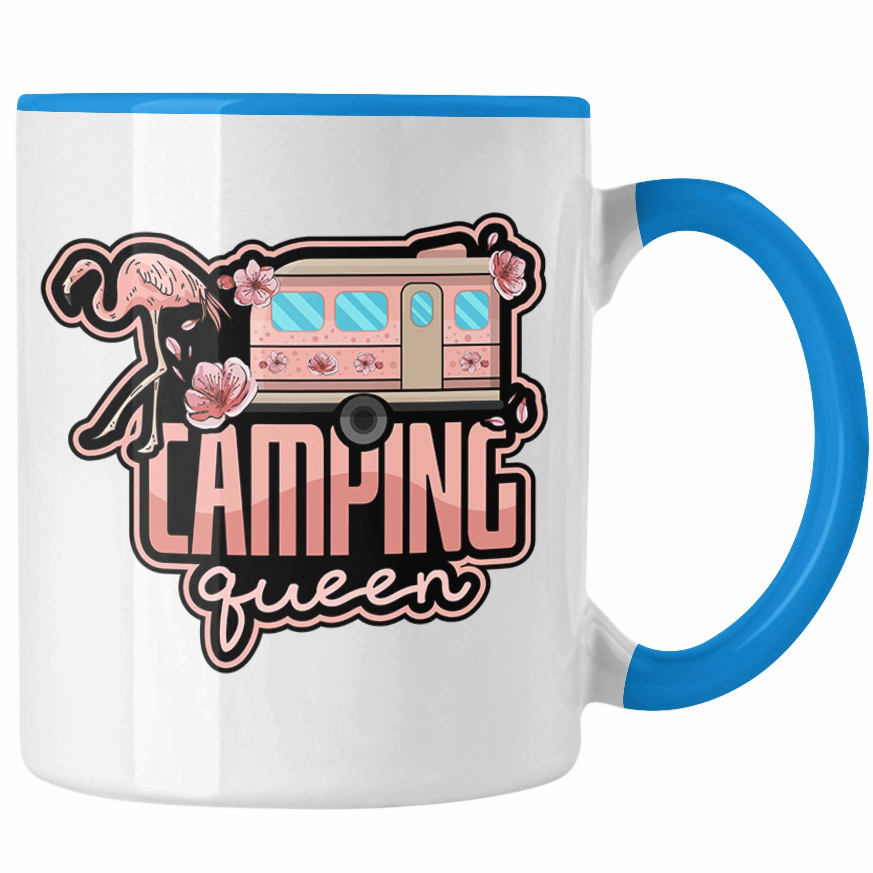 Trendation Tasse Tasse Queen Blau Camping Geschenkidee Spruch Lustiges Geschenk Camperin