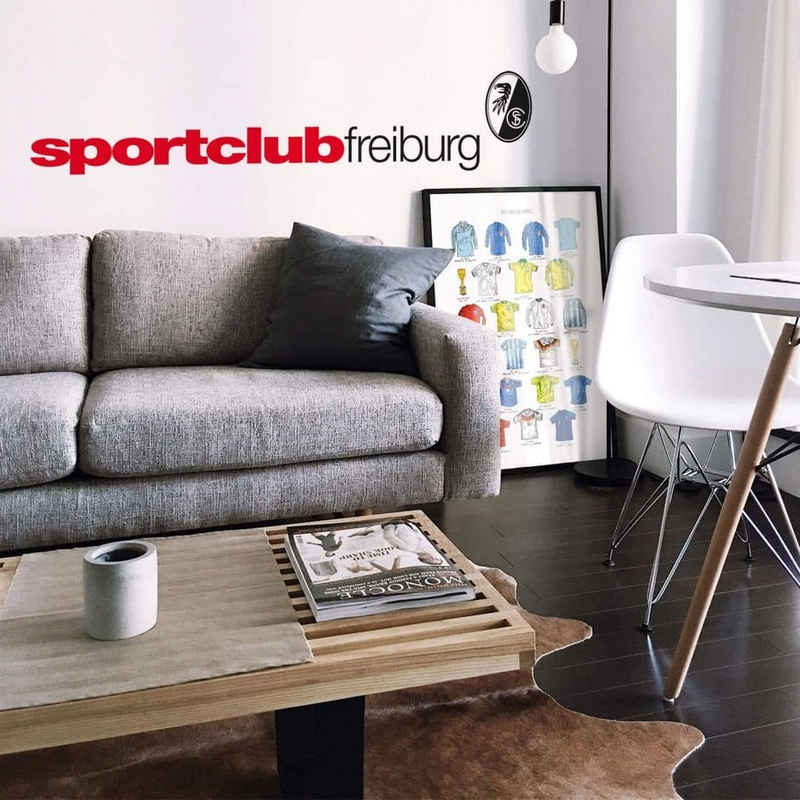 SC Freiburg Wandtattoo Fußball Wandtattoo SC Freiburg Sportclub Schriftzug Logo SCF Wohnzimmer, Wandbild selbstklebend, entfernbar