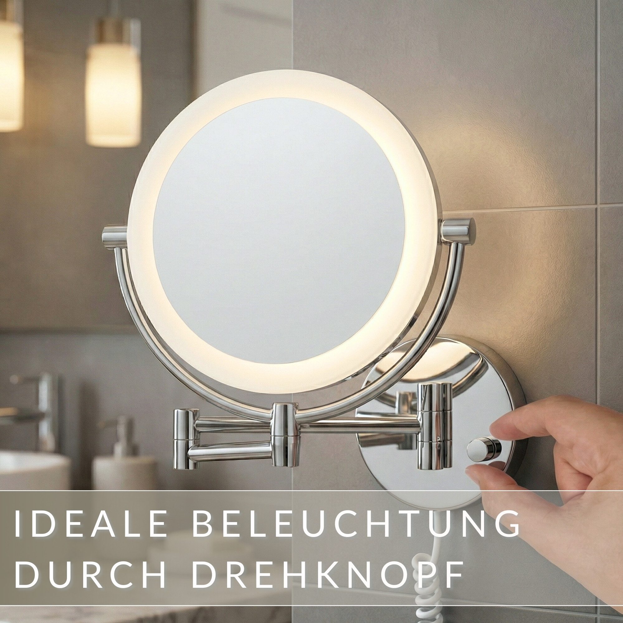 Libaro Kosmetikspiegel mit Beleuchtung MODENA LED Schminkspiegel 5-fach 10-fach Vergrößerung, LED Wandmontage, Vergrößerungsspiegel 2-seitig, 360° drehbar, dimm – Bild 5 von 5