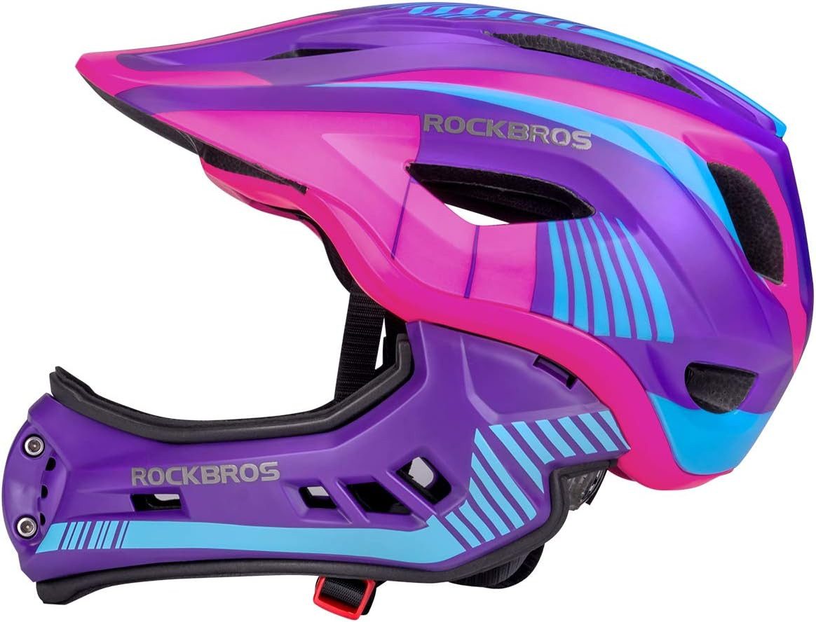ROCKBROS Kinderhelm Integriert Fahrradhelm Kinder Jugend Fullface Helm (S 48-53cm M 53-58cm), mit Abnehmbarem Kinnschutz BMX MTB Downhill Helm