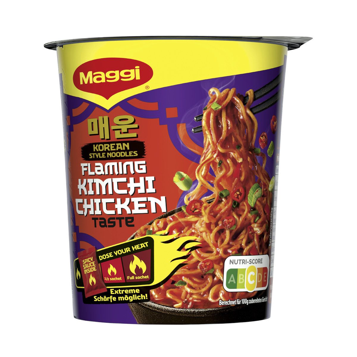 MAGGI Fertiggericht, Maggi Korean Flaming Kimchi Chicken Instant Nudel Cup Packung 78g