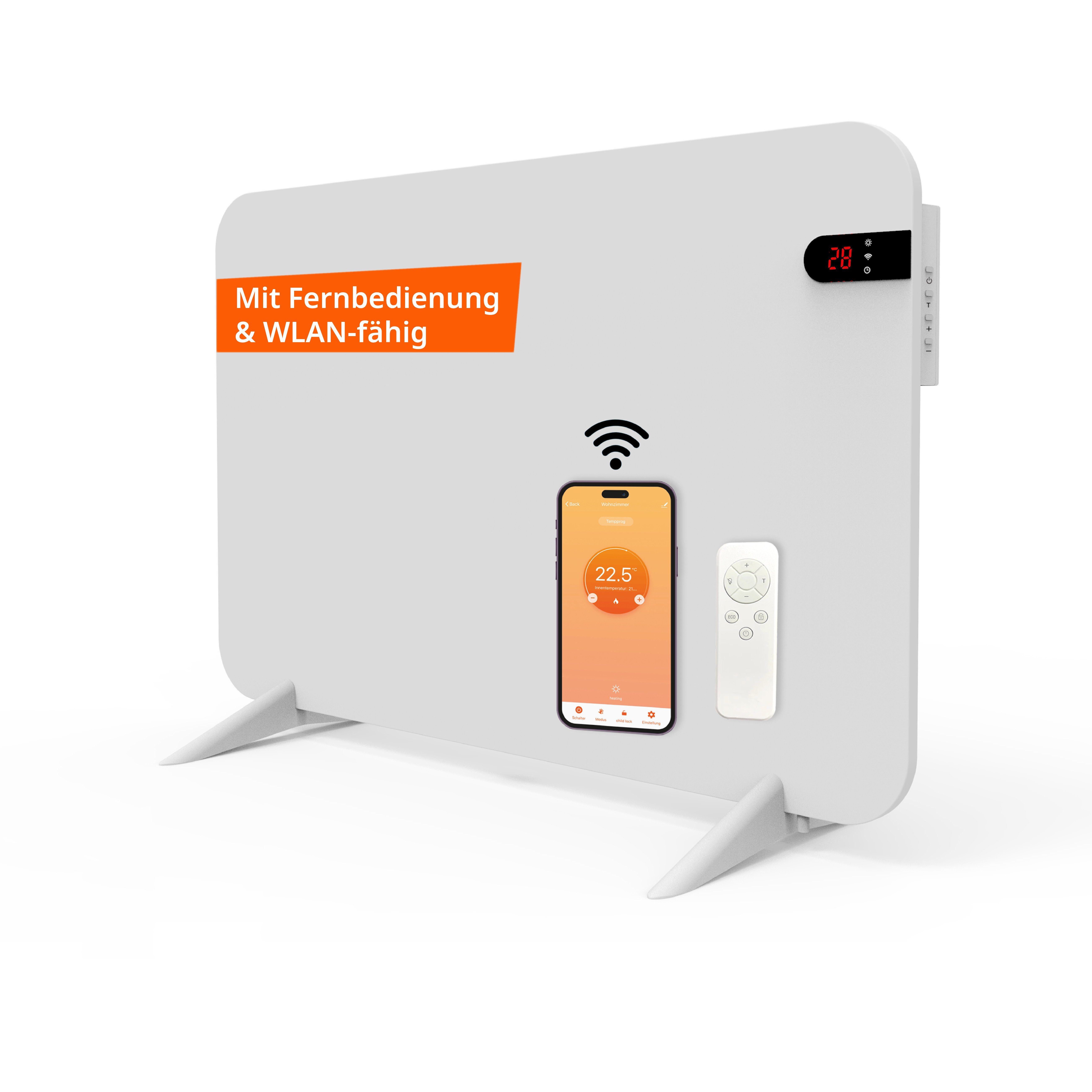 Könighaus Infrarotheizung Smart Dual-Infrarotheizung 450-800W -Stand/Wandmontage + Fernbedienung, Smart App fähig, inkl. Fernbedienung und Steuerung auf der Rückseite