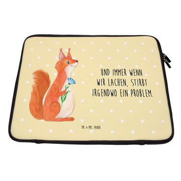Mr. & Mrs. Panda Laptop-Hülle Eichhörnchen Blume - Gelb Pastell - Geschenk, Gute Laune, Motivation