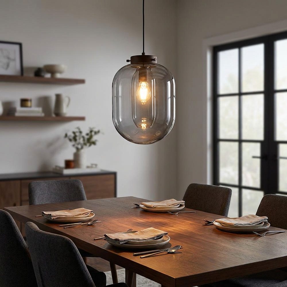 FISCHER & HONSEL Pendelleuchte, Leuchtmittel nicht inklusive, Hängelampe Pendellampe Wohnzimmerlampe Rauchglas Esstischleuchte