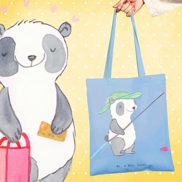Mr. & Mrs. Panda Tragetasche Panda Angeln - Sky Blue - Geschenk, Danke, Angelsport, Stoffbeutel, H (1-tlg), Modisches Design