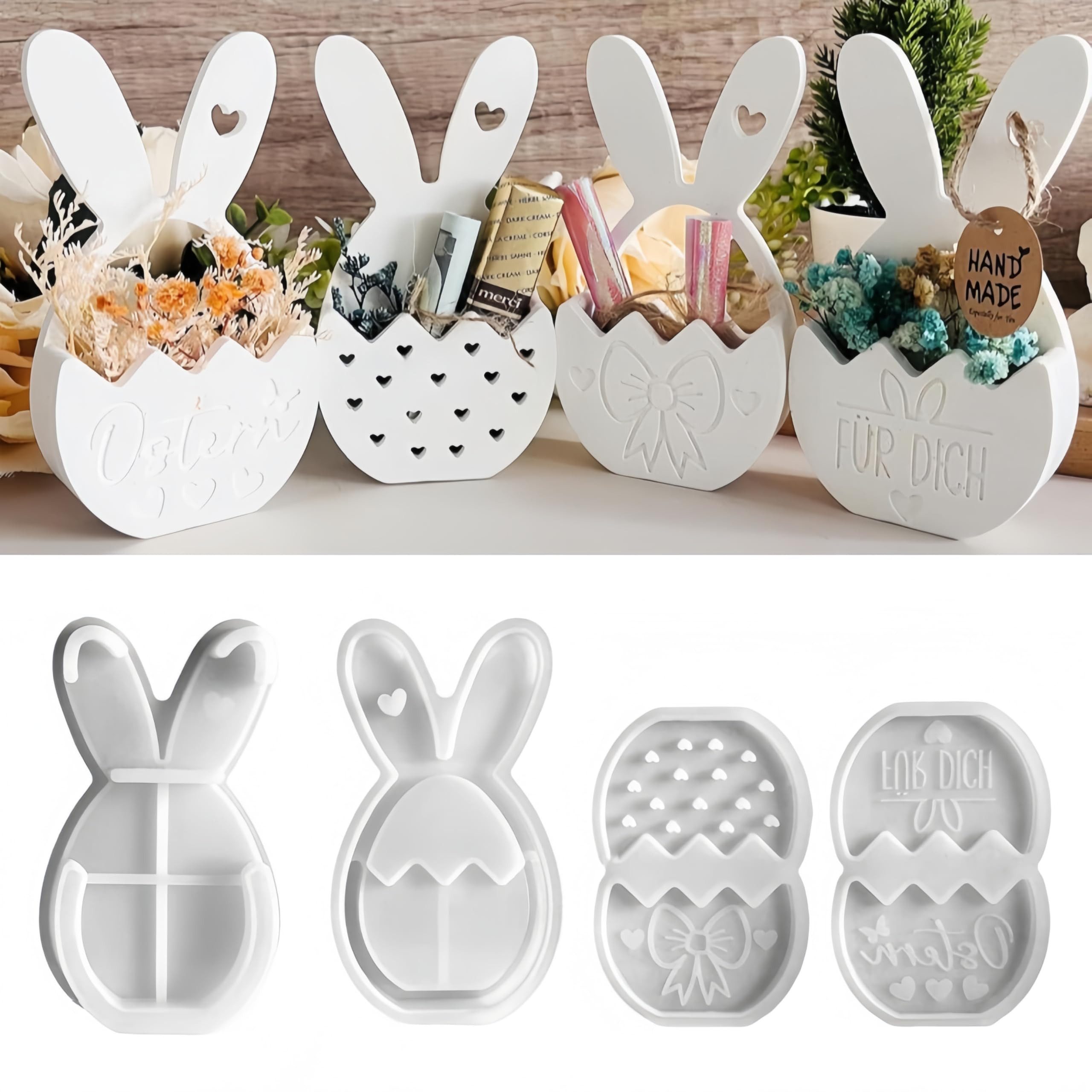 CLTYQ Modellierwerkzeug 4 Stück Silikonformen Gießformen Ostern für Kleiner Blumenkorb-Hase, (4 St), Gießformen Silikonform Ostern Frühling für DIY Osterdeko Handwerk