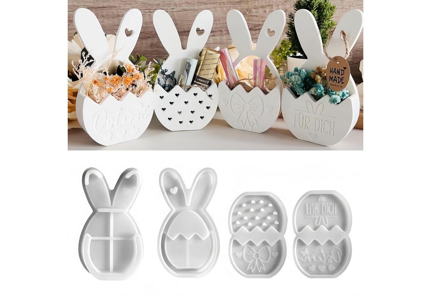 CLTYQ Modellierwerkzeug 4 Stück Silikonformen Gießformen Ostern für Kleiner Blumenkorb-Hase, (4 St), Gießformen Silikonform Ostern Frühling für DIY Osterdeko Handwerk