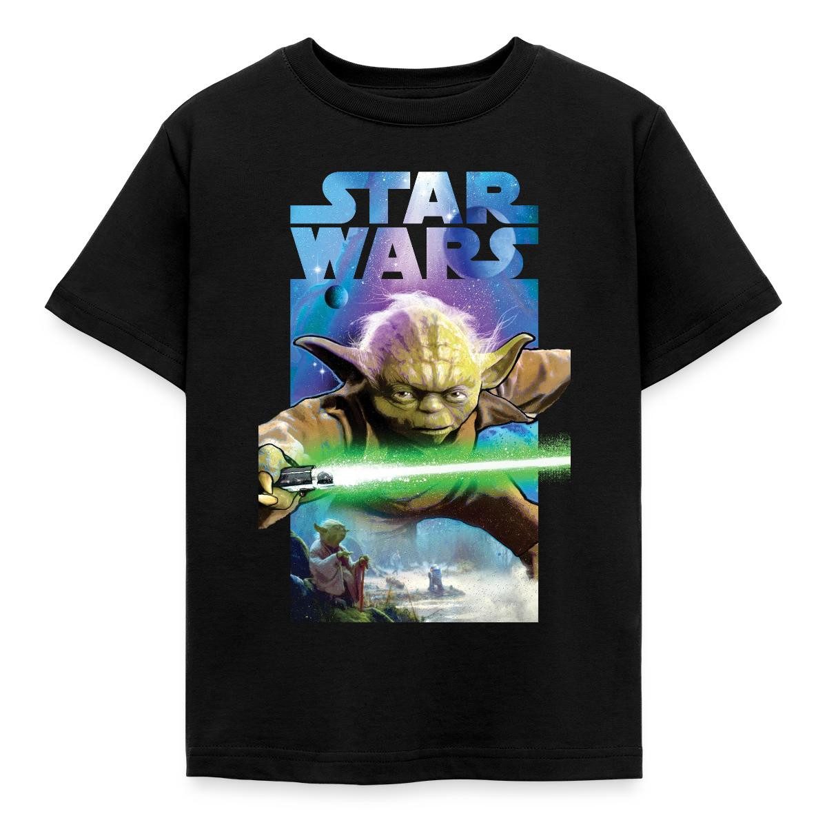 T-Shirt Star Wars Meister Yoda Und Grünes Lichtschwert Kinder T-Shirt