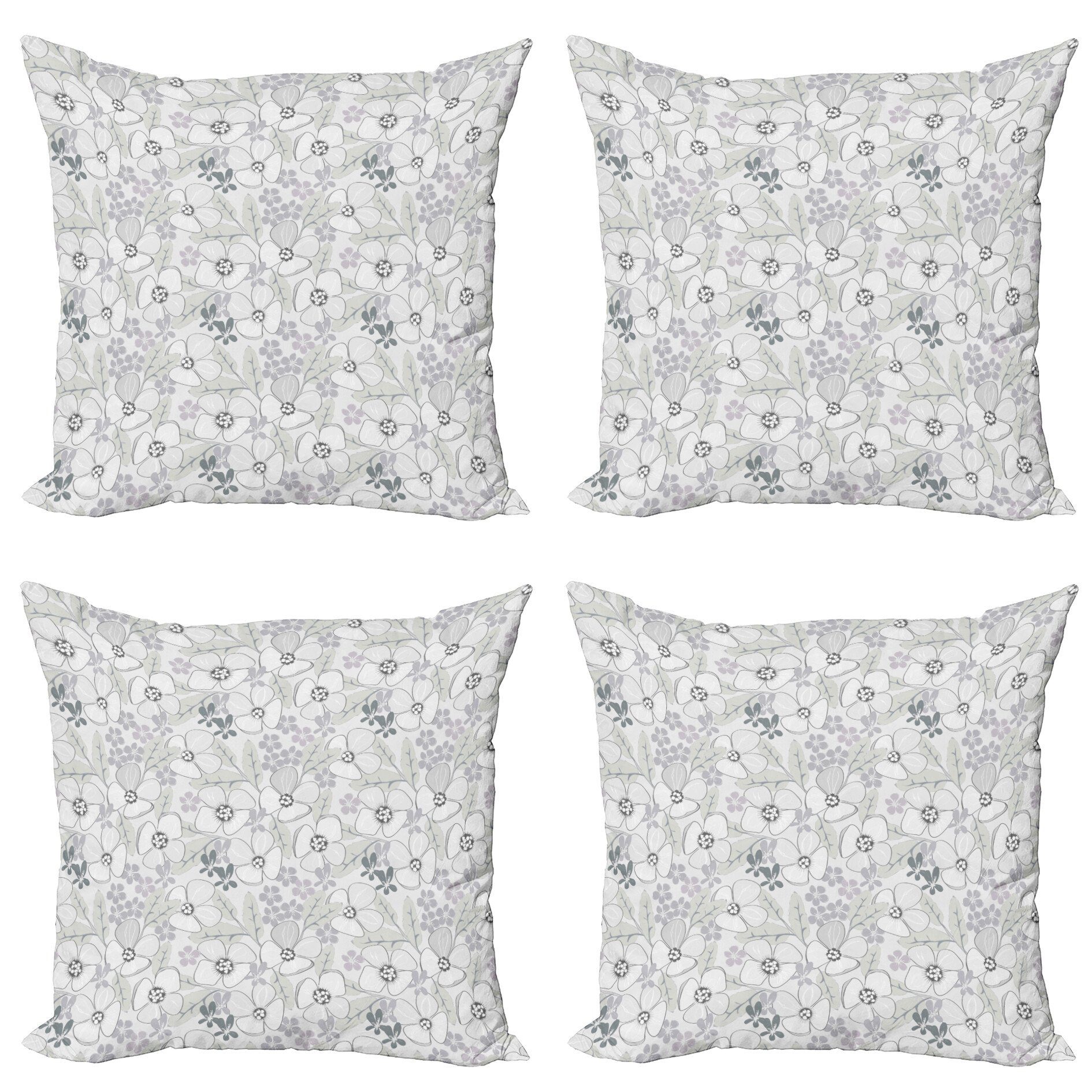 Kissenbezüge Modern Accent Doppelseitiger Digitaldruck, Abakuhaus (4 Stück), Grau Abstrakt Sketchy Blumen