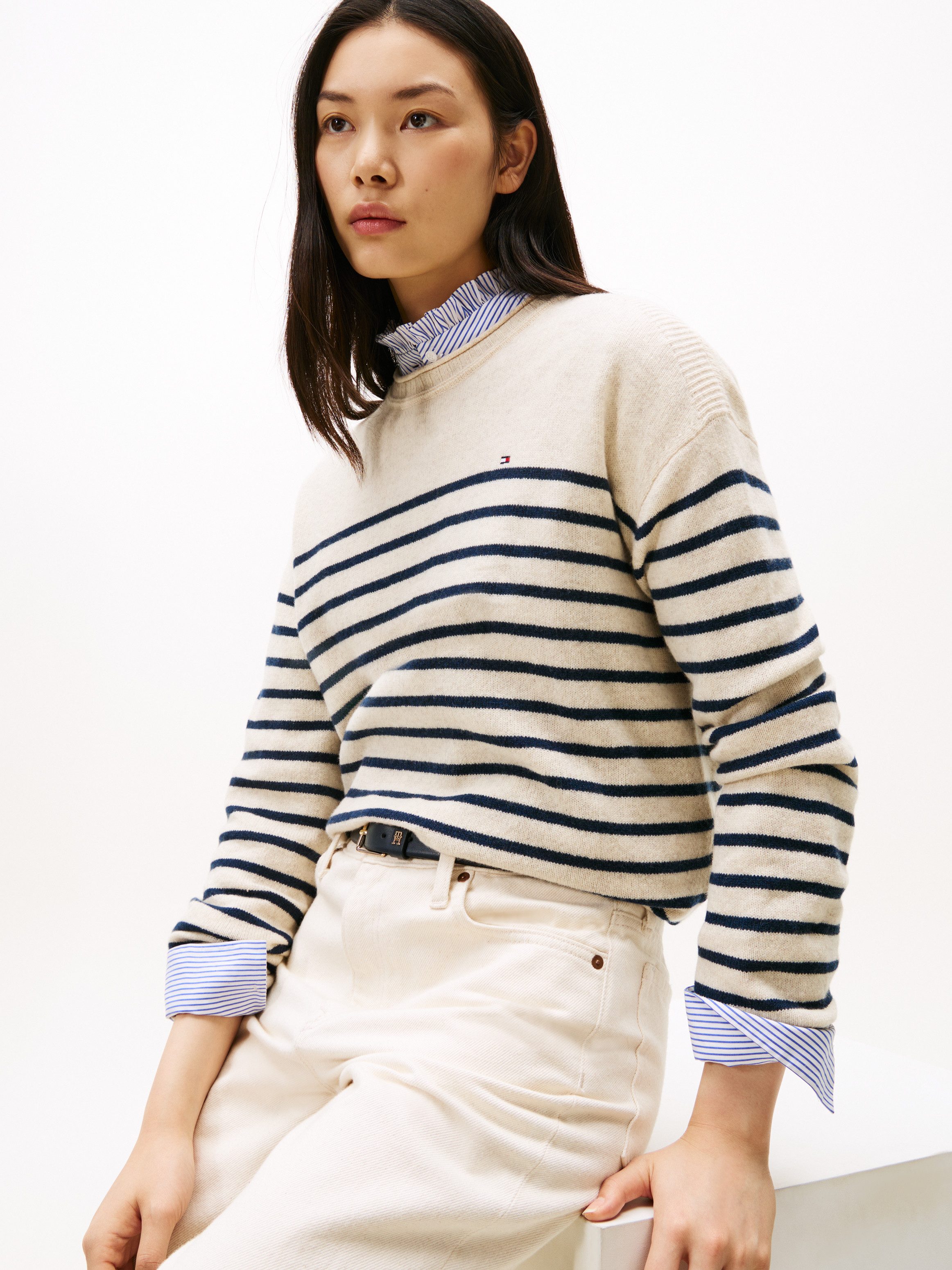 Tommy Hilfiger Strickpullover SOFT WOOL RLXD C-NK LS SWT aus reiner Wolle günstig online kaufen