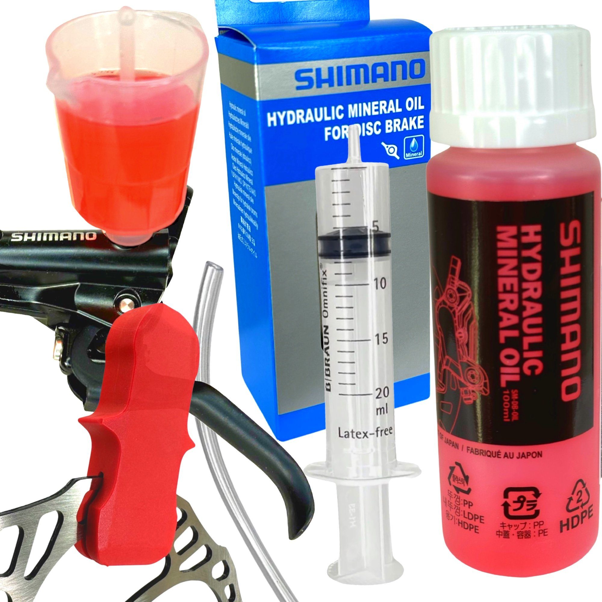 Fantic26 Fahrrad-Montageständer Service Kit inkl.100ml Shimano Mineral ÖL MTB Befüllbecher Trichter M5 | Fahrradmontageständer