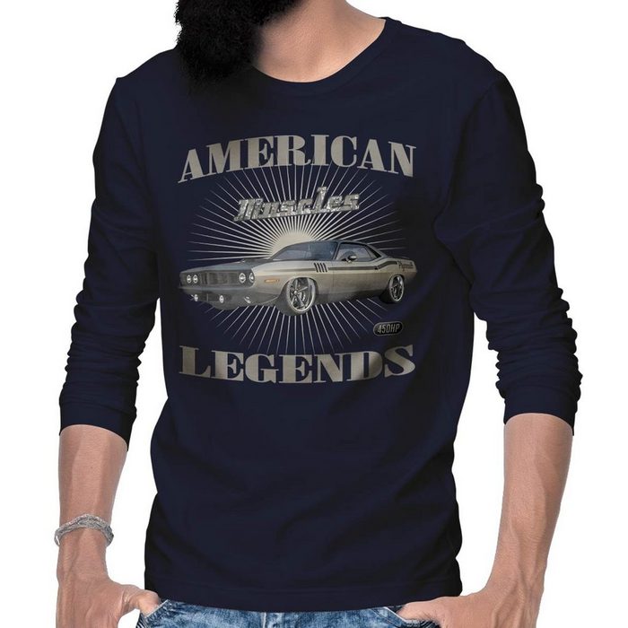 Rebel On Wheels Longsleeve Herren Langarm T-Shirt American Legend Roadrunner mit Auto / US-Car Motiv