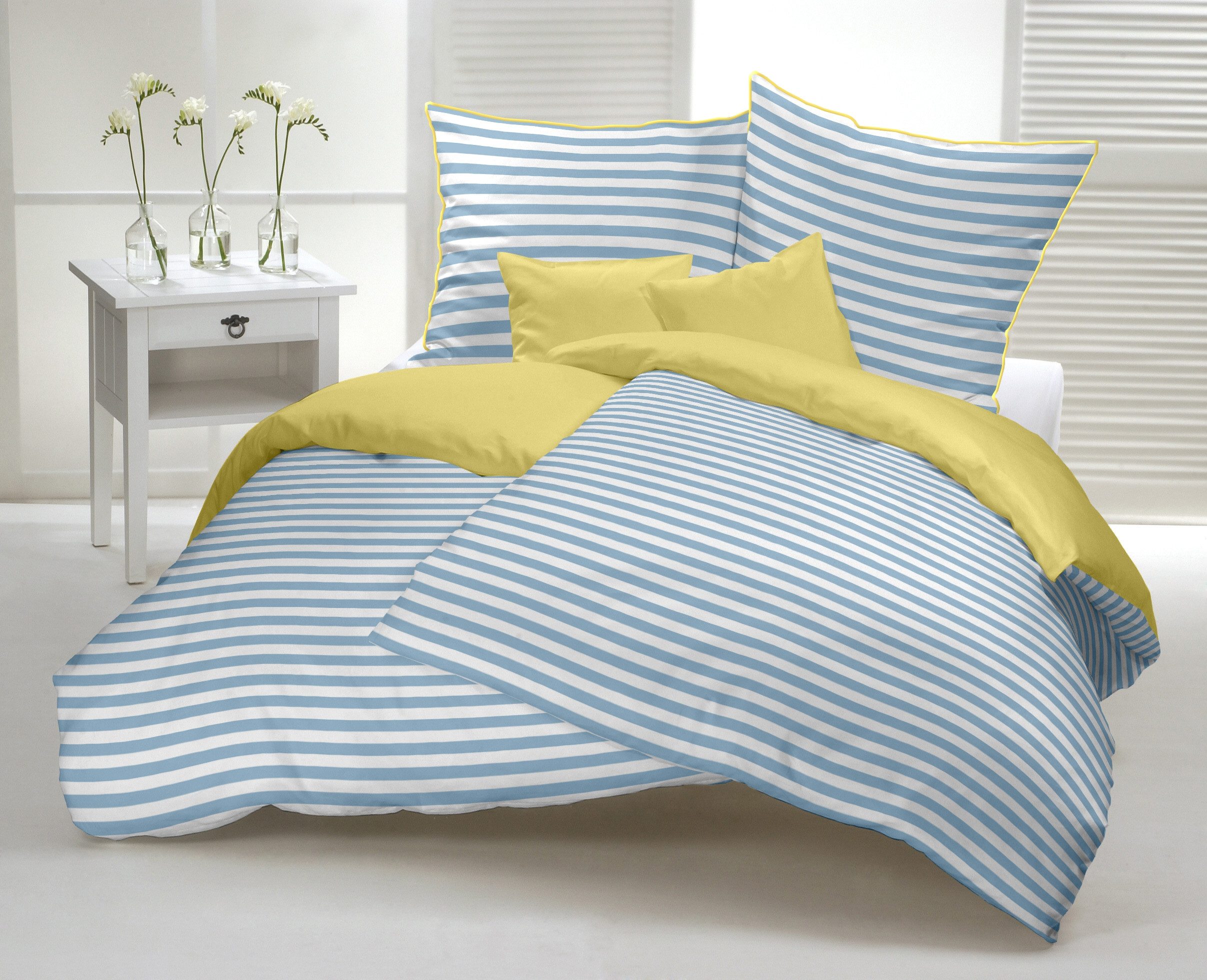 CASATEX Bettwäsche Capri, Satin, 2 teilig, klassisch, modern, Streifen-Wend-Bettbezug, Zierrand am Bettbezug