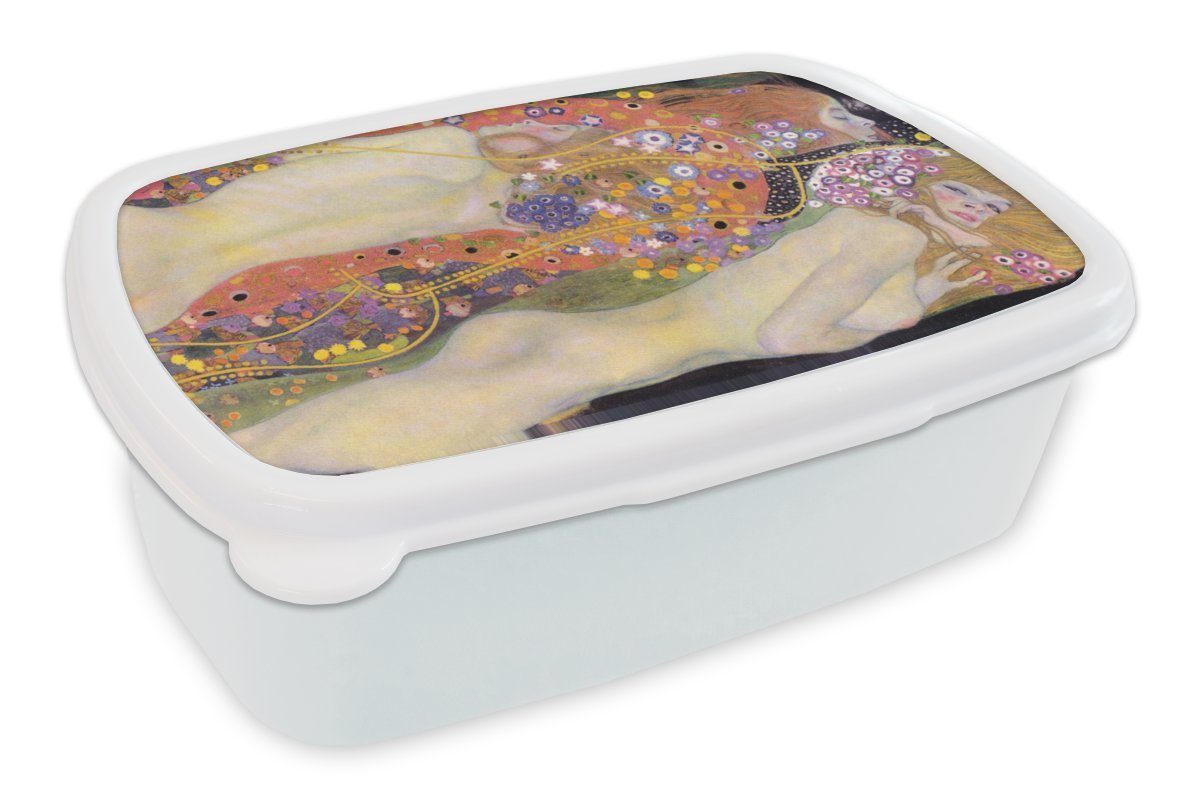 MuchoWow Lunchbox Wasserschlangen II - Gustav Klimt, Kunststoff, (2-tlg), Brotbox für Kinder und Erwachsene, Brotdose, für Jungs und Mädchen weiß