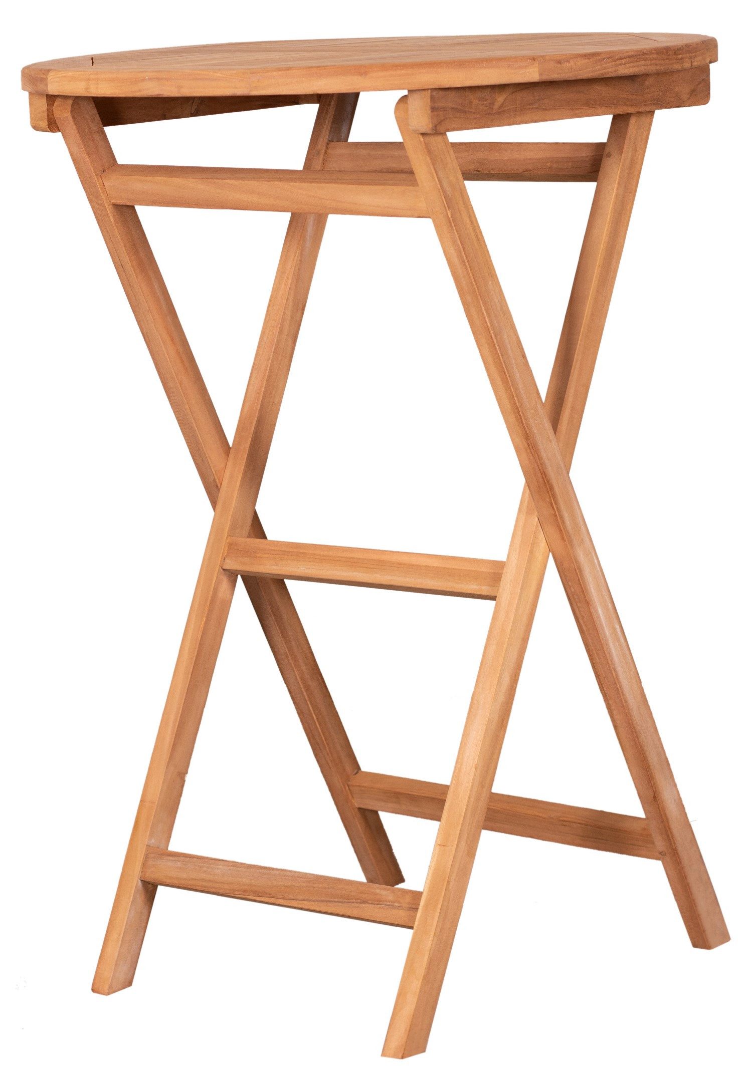 deVries Gartentisch deVries Teakholz Stehtisch Woodie Ø 80 cm - rund, massives Teakholz - rustikaler Charakter - gekreuztes Gestell