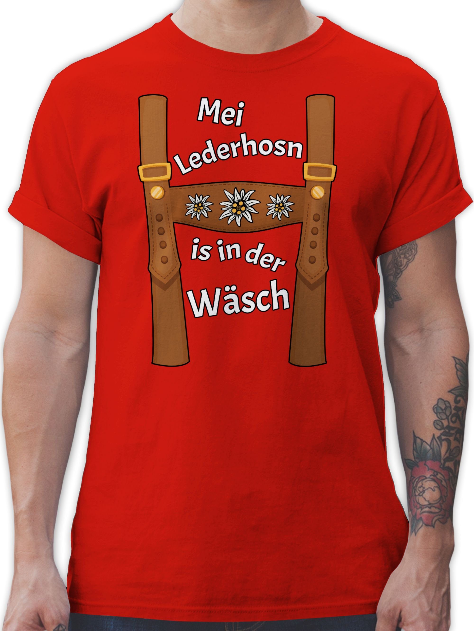 Shirtracer T-Shirt Meine Lederhose ist in der Wäsche - Mei Lederhosn is in da Wäsch Mode für Oktoberfest Herren 03 Rot