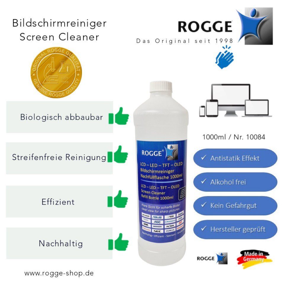 Rogge ROGGE Flüssigreiniger (1-St. Nachfüllflasche Liter 1 1.000ml Bildschirmreiniger) Cleaner - Screen