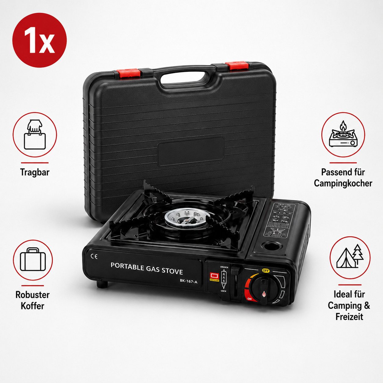 Ertex Gaskocher Campingkocher Gasherd portabel Campingherd mit Koffer & Gaskartuschen