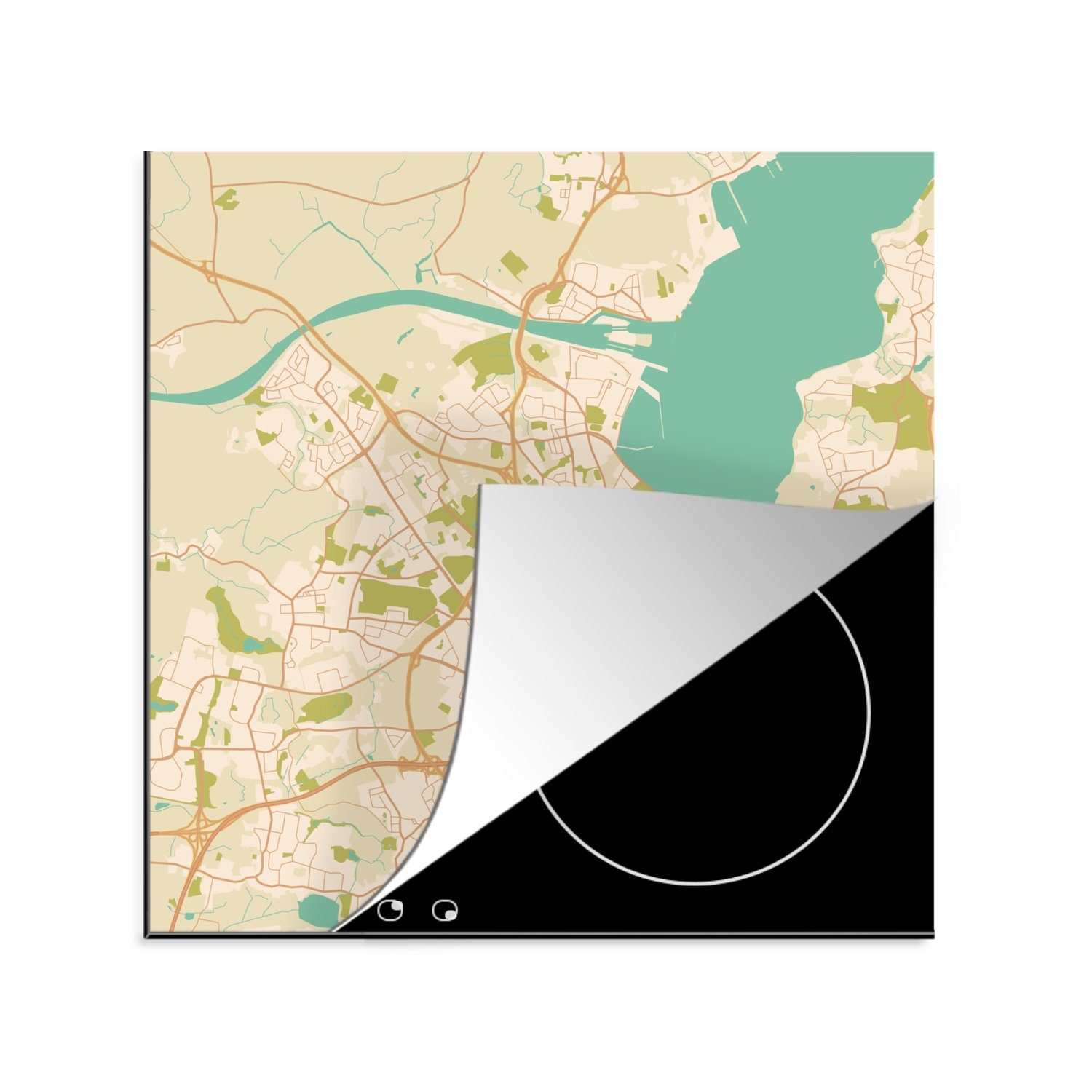 MuchoWow Herdblende-/Abdeckplatte Karte - Kiel tlg), Stadtplan, cm, - für - Vinyl, Arbeitsplatte küche (1 Vintage 78x78 Ceranfeldabdeckung