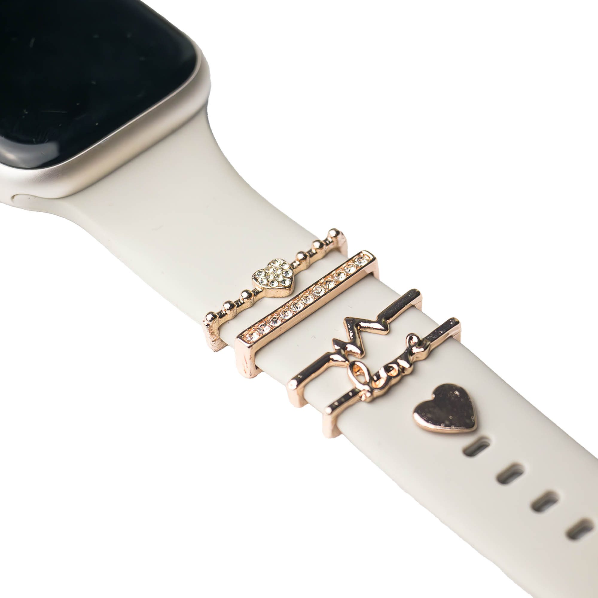 ARTVALL Smartwatch-Armband Apple Watch Charms Set 38/40/41mm & 42/44/45/49mm, Uhrenarmband Charms Love mit Herzen & Strasssteinen Rosegold