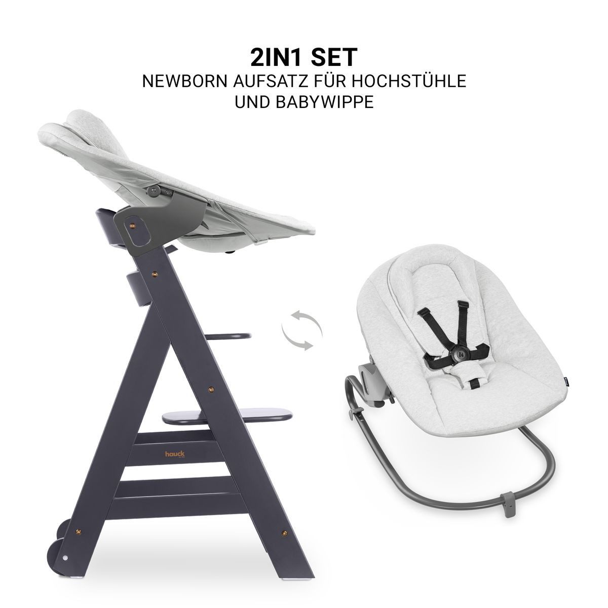 Hauck Hochstuhl Beta Plus Dark Grey - Newborn Set Premium (Set), Babystuhl ab Geburt mit Neugeborenen Aufsatz, Sitzpolster & Essbrett – Bild 4 von 5