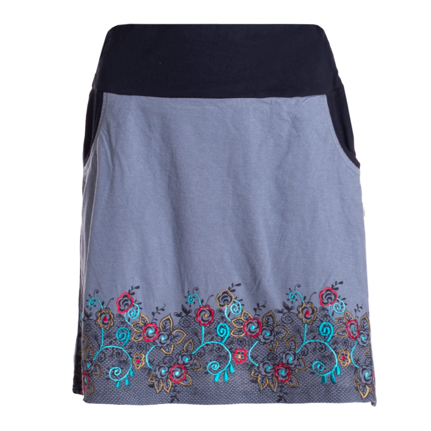 Minirock Blumen-Muster breiter Bund mit Kordel-Zug und Taschen mit Stickerei