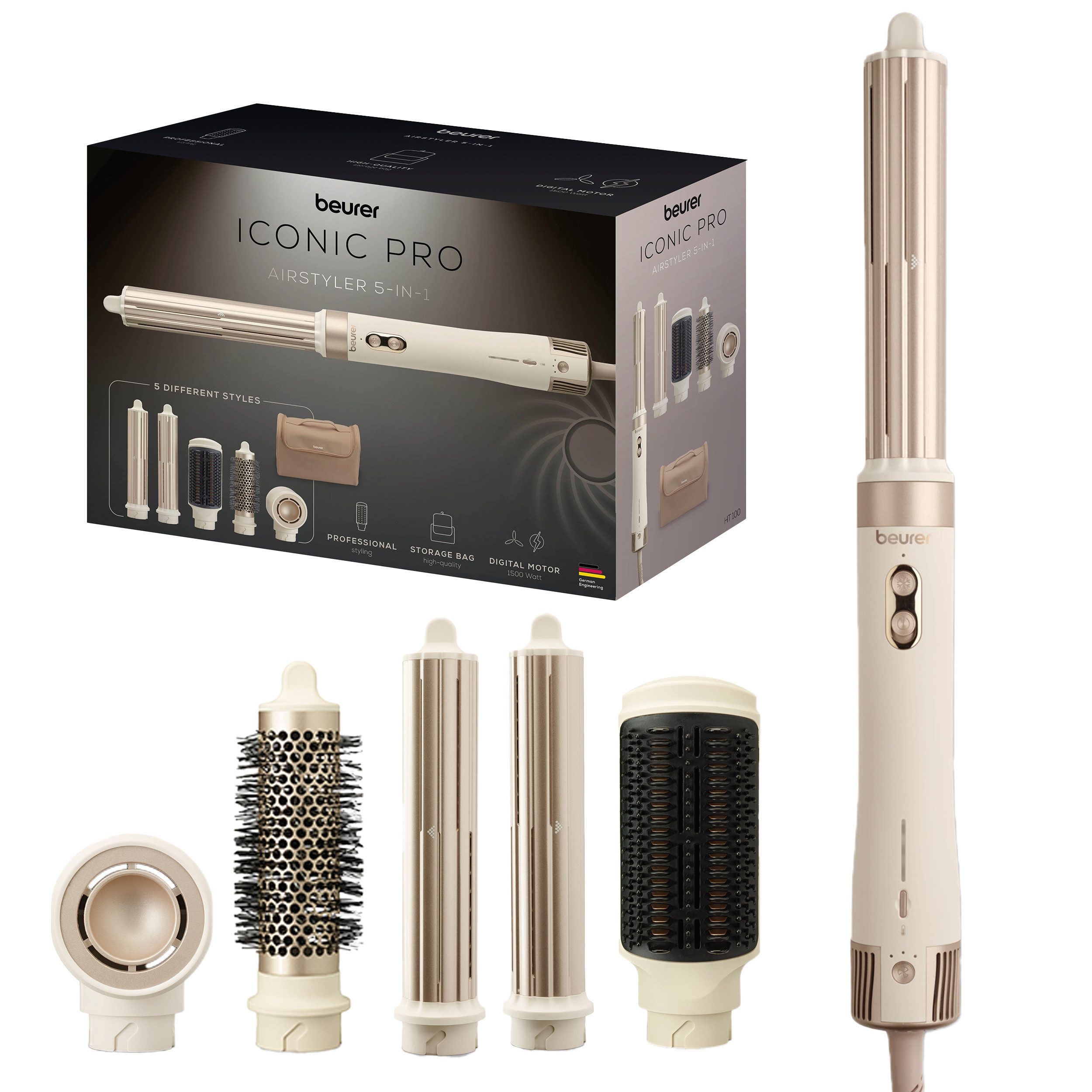 BEURER Multihaarstyler HT 100 Airstyler vielseitiger 5-in-1 Multistyler, Für Trocknen, Glätten, Locken und Volumen