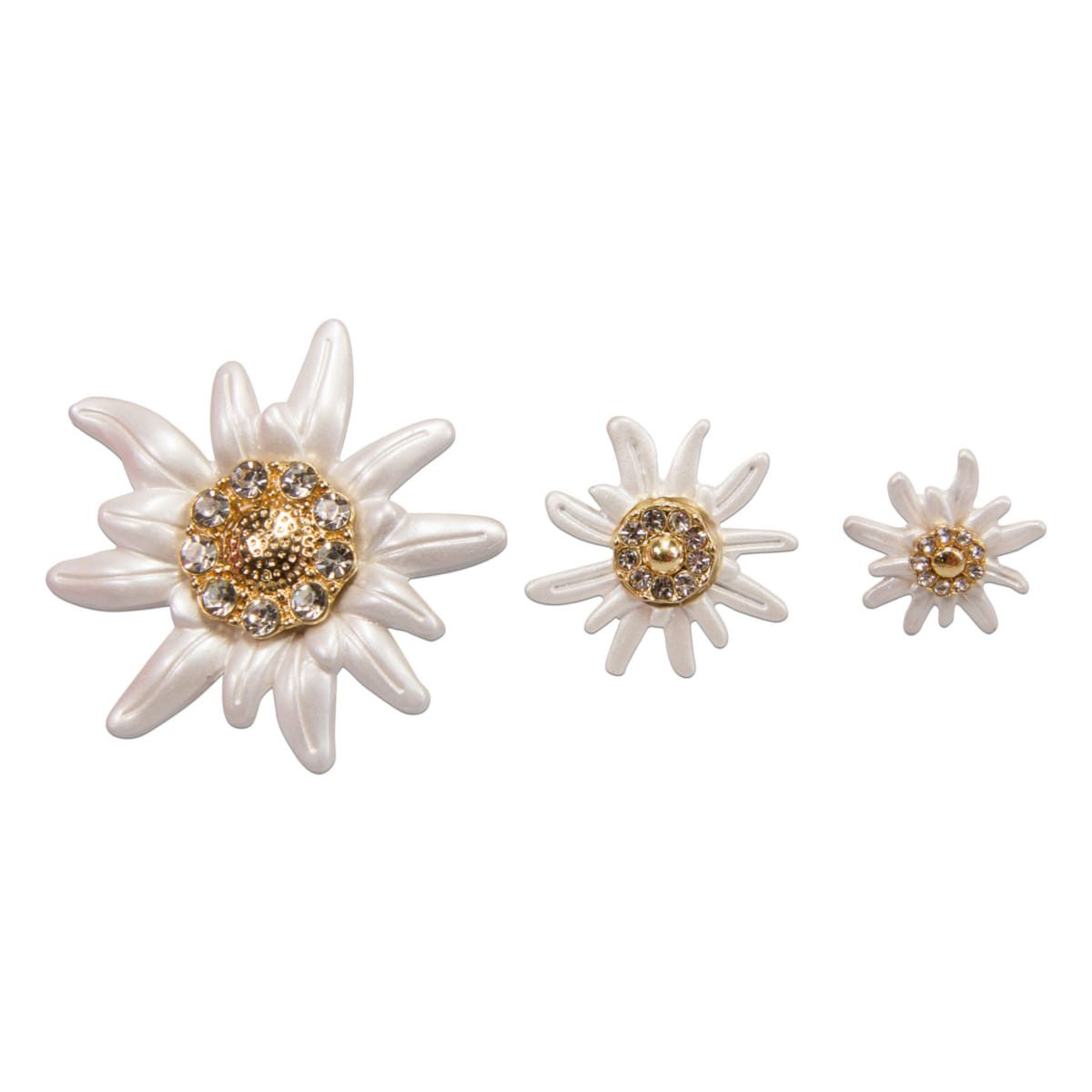 Alpenflüstern Anstecknadel Ansteck-Pins Strass-Edelweiß Greta 3-Größen-Set