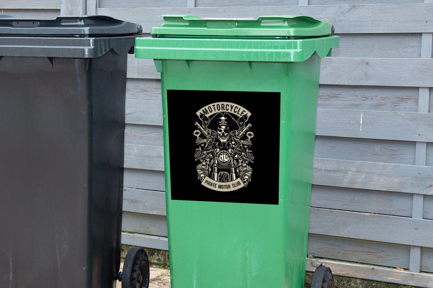 Sticker, (1 Skelett Mülleimer-aufkleber, - Pirat St), Motor Mülltonne, Vintage Abfalbehälter - MuchoWow Wandsticker Container, -