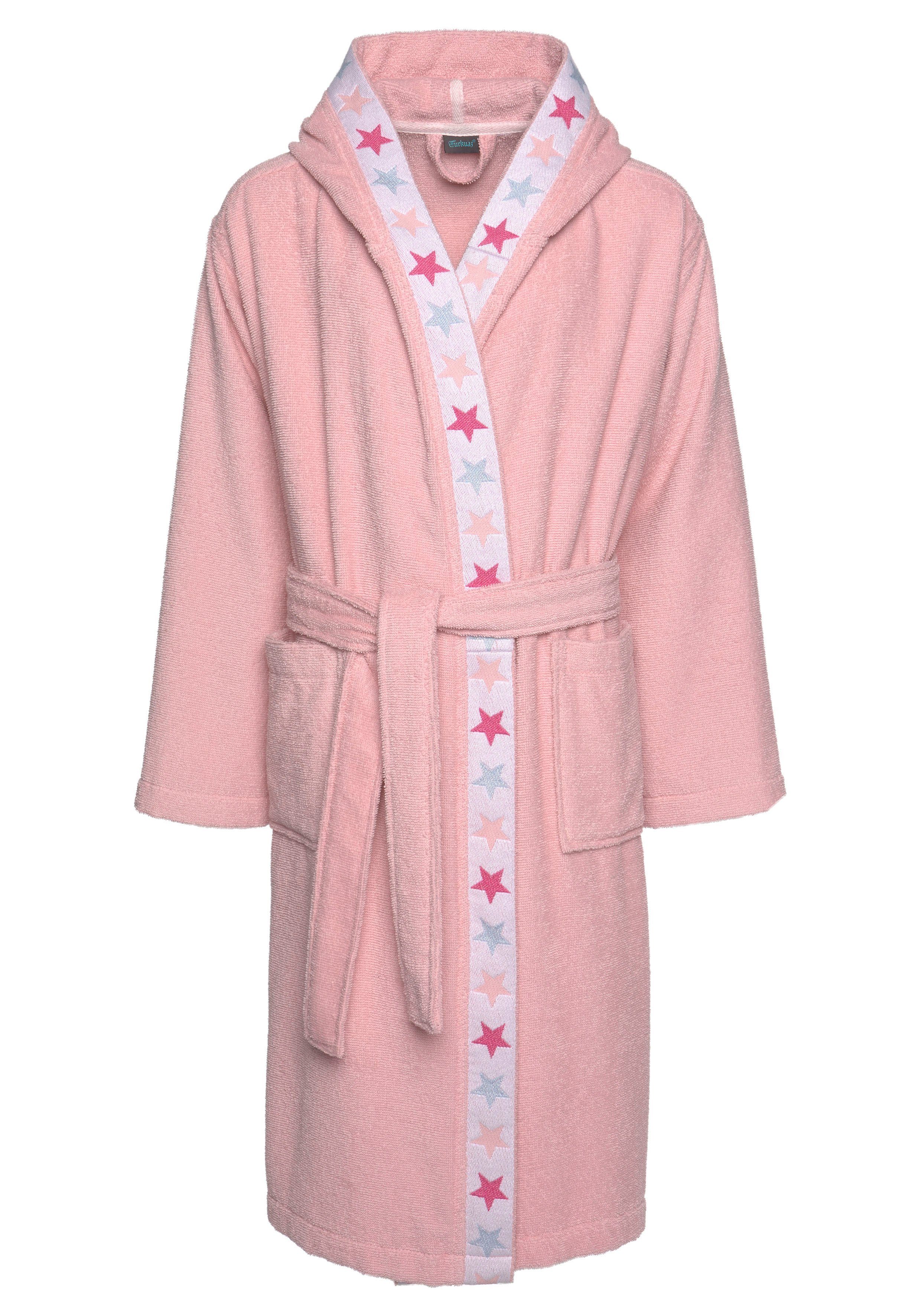 OTTO home Kinderbademantel Tilly, Langform, Walkfrottier, Kapuze, Gürtel, für Mädchen & Jungen, Kinder, Sterne auf Bordüre, 100% Baumwolle