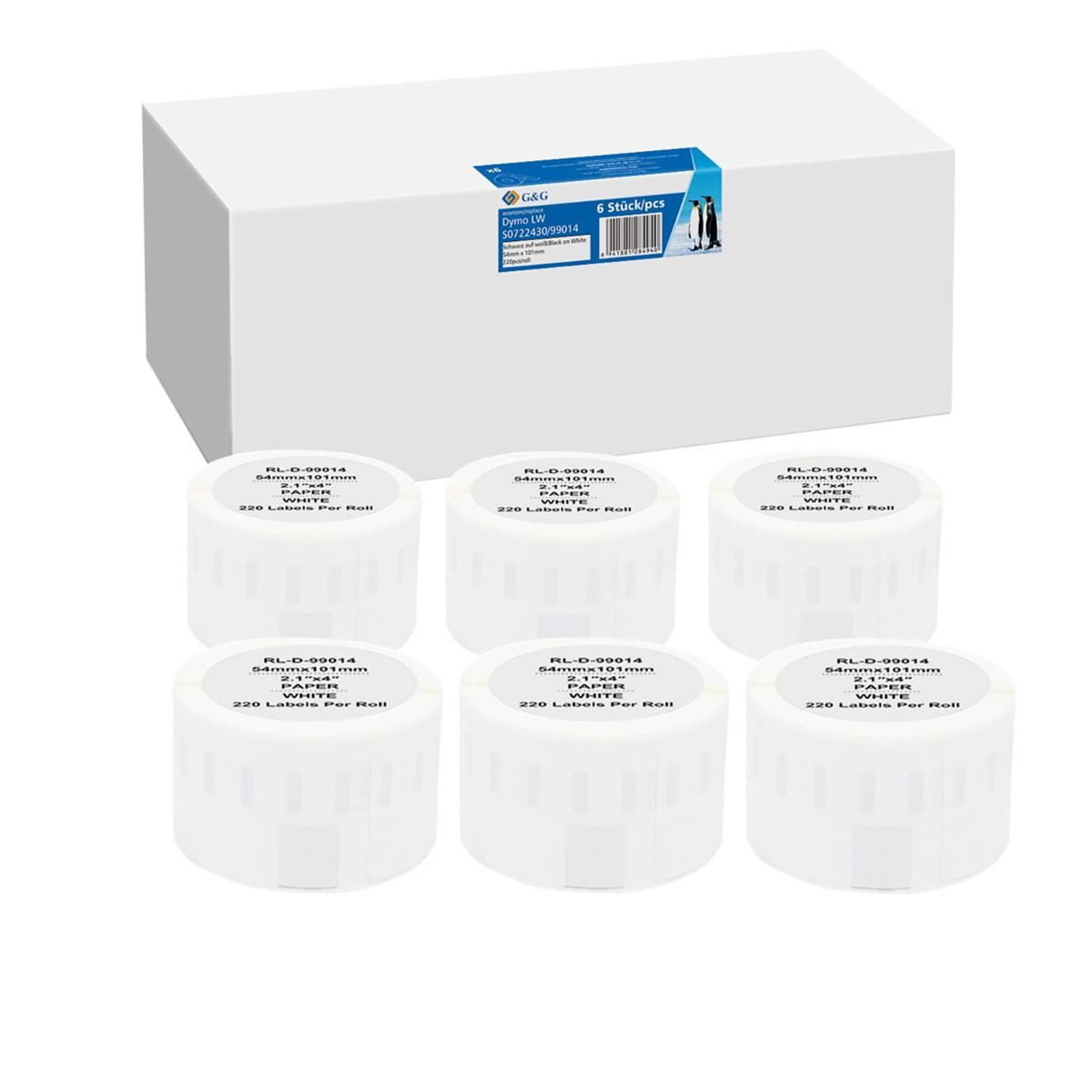 G&G Etiketten 6x Etiketten 54mm x 101mm sw Komp. m. Dymo