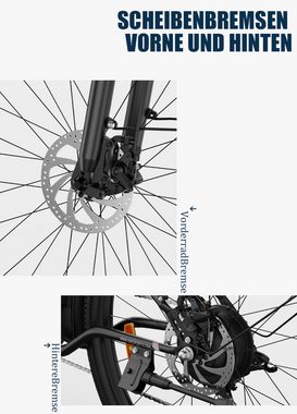 Docrooup E-Bike 26 Zoll E Bike, Citybike für Damen Herren 36V/14.4AH Lithium Batterie, 7 Gang, Kettenschaltung, 250W Heckmotor, 518.4 Wh AKKU, Lithium-Ionen-Batterie, (mit Bluetooth,Elektrofahrrad für 160–190 cm, Tragfähigkeit 120 kg, SHIMANO 7-Gang,Elektro-Mountainbike,bis 40-60km), Sitzhöhe verstellbar, Scheibenbremse für 160-190cm