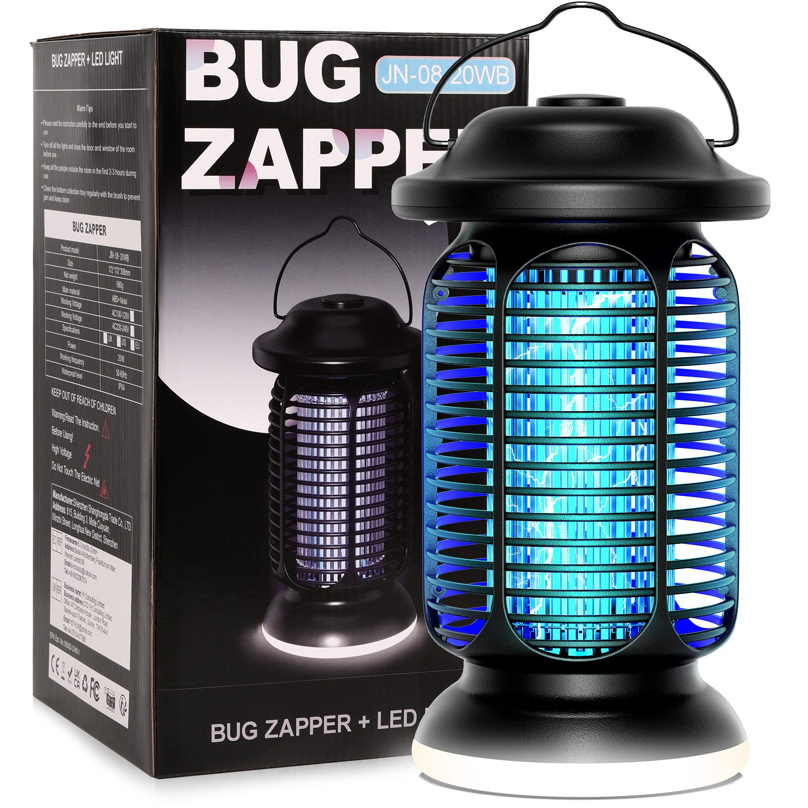 Fofile Insektenvernichter Insektenvernichter Elektrisch 20W 4000V Mückenschutz für Innen/Außen, IPX4 Wassergeschützt, Erweitertes Netzdesign, LED-Beleuchtung