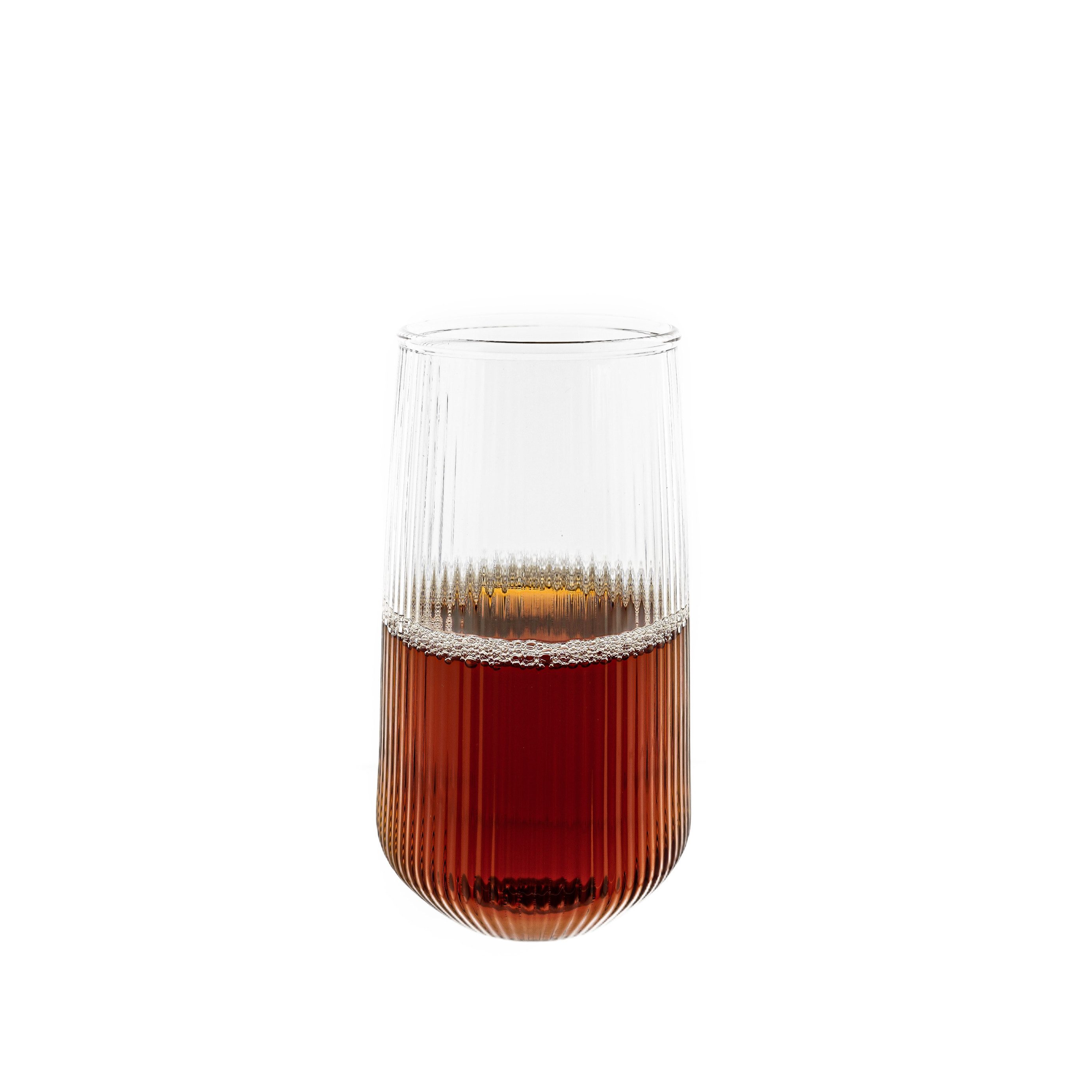 Mulex Glas Glas 2er Set Stripe Riffel Longdrink-Glas, Glas, Hitzebeständig 500ml