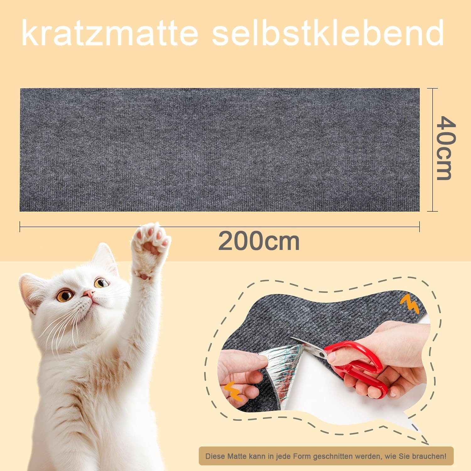 Refined Living Kratzmatte Selbstklebende Katzenkratzmatte 40x200cm,kratzmatte katze,Kratzteppich, (Kratzmatte Sofa, Katzen Möbel Schutz, DIY Kratzpad, Kratzschutzmatte, Katzenteppich, Krallenpflege,kratzmatte katze, kratzmatte katze wand, kratzmatte selbstklebend, Kratzschutz für Sofa, Stühlen, Tischen, Betten effektiv, Möbel & Wand, 1-tlg., Katzenfreundlich & Pflegend, Abziehbar,Einfach zu Reinigen), DIY Schneidbar, Robust, Wiederverwendbar, Kratzschutz & Katzenpflege