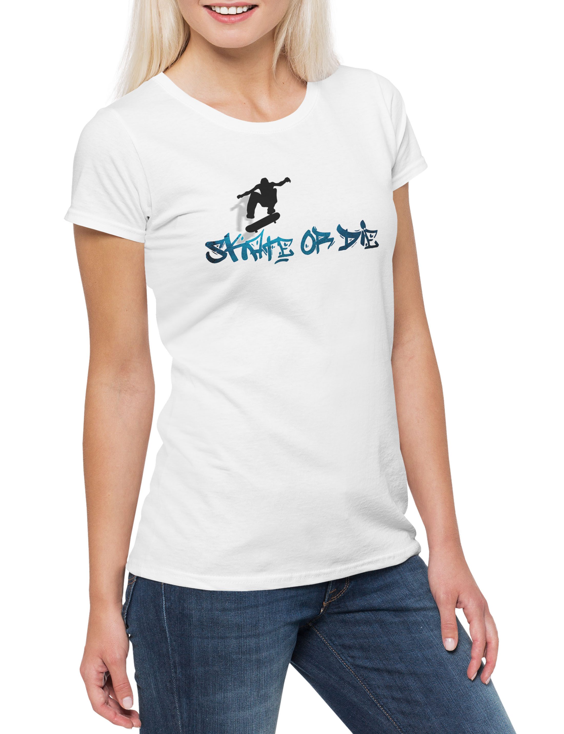 Urban Backwoods Print-Shirt Skate Or Die Damen T-Shirt Skateboard Skater Ollie Fashion Kickflip (1-tlg) Treflip Deck Spot Pro