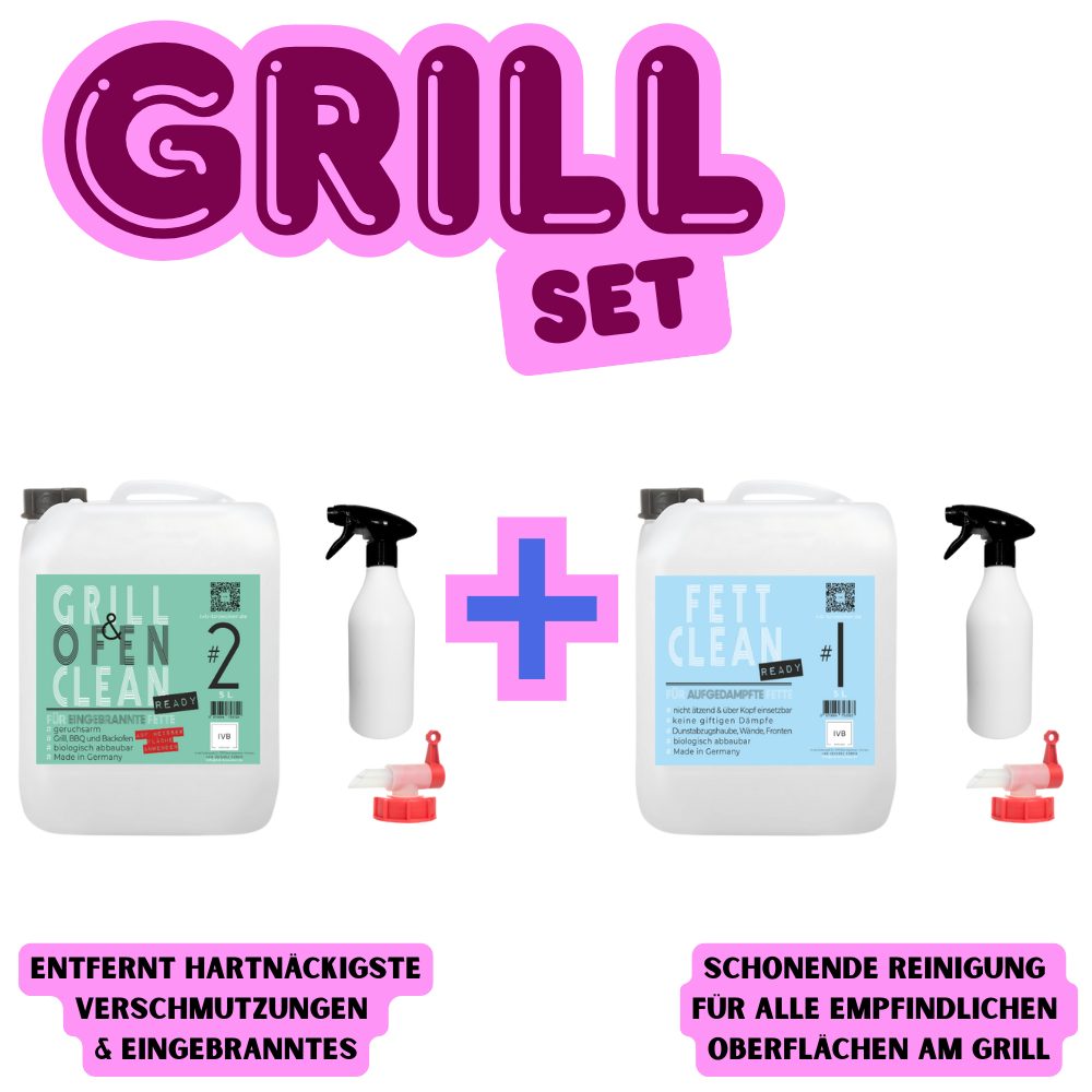 ivb Bröcker IVB BBQ Set 2x500 ml – Grillrost, Grillinnenraum, Smoker & Backofen Grillreiniger (Spar-Set, [- 1x Grill Clean Ready 500 ml + 1x Fett Clean Ready 500 ml)