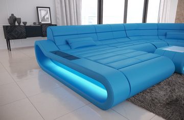 Sofa Dreams Wohnlandschaft Leder Sofa Ledercouch Concept XXL U Form Ledersofa, Couch, mit LED, Designersofa mit ergonomischer Rückenlehne