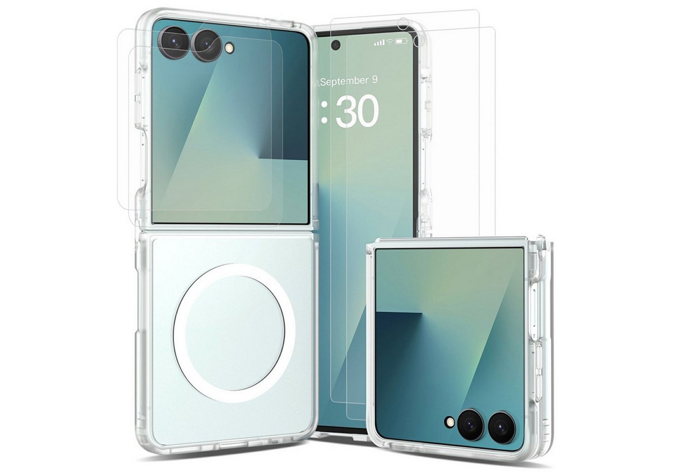 Wigento Handyhülle MagSafe + 2x Schutzglas + 2x Folie für Samsung Galaxy Z Flip8 5G 6,90 Zoll, Magnetring, Schutzglas Set, Hydrogel Folie